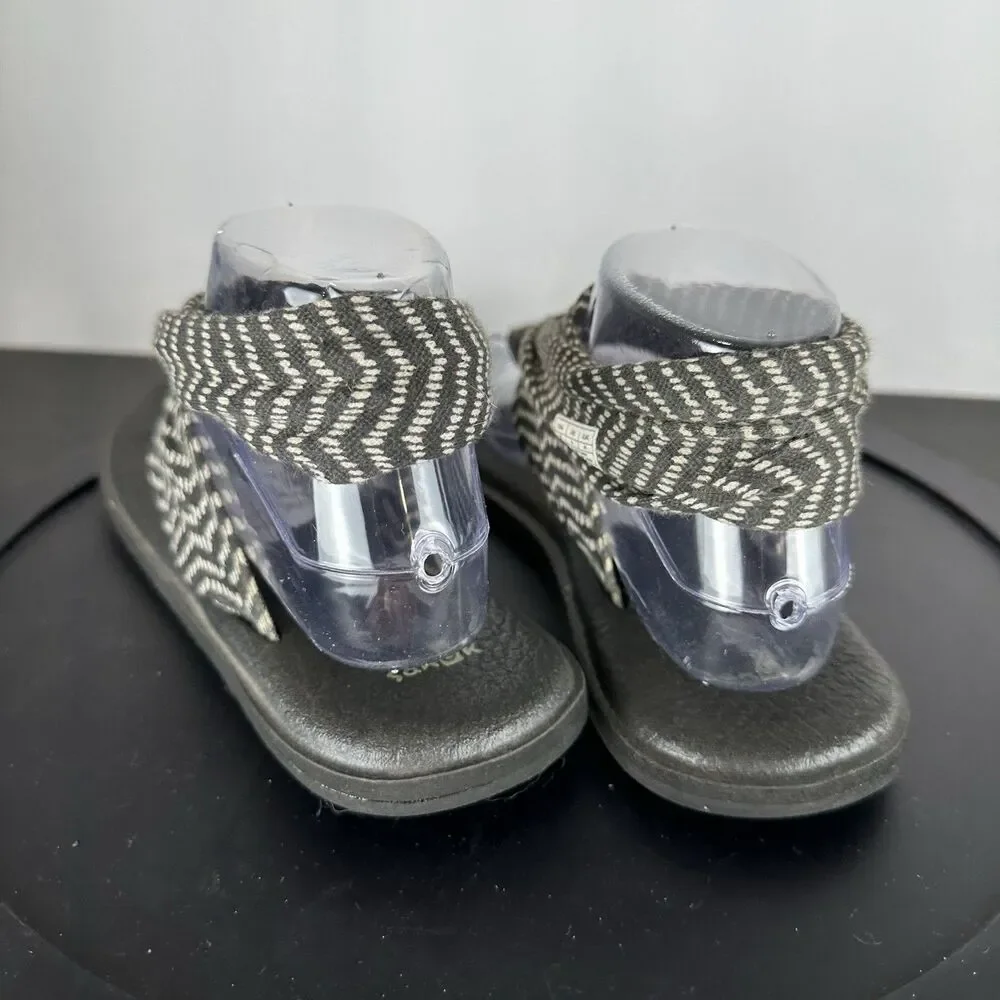 Sanuk Womens Yoga Sling Back Sandals Black Light Gray Soft Fabric Strap Size 10